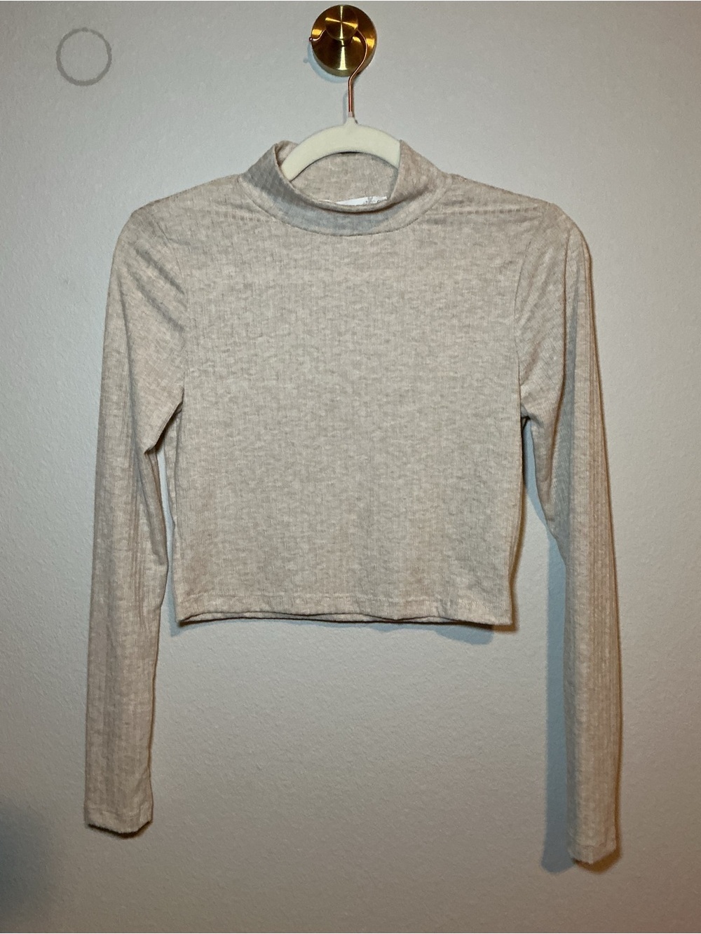 Women's Cream Mock Neck Long Sleeve Crop Top - Picture 4 of 5
